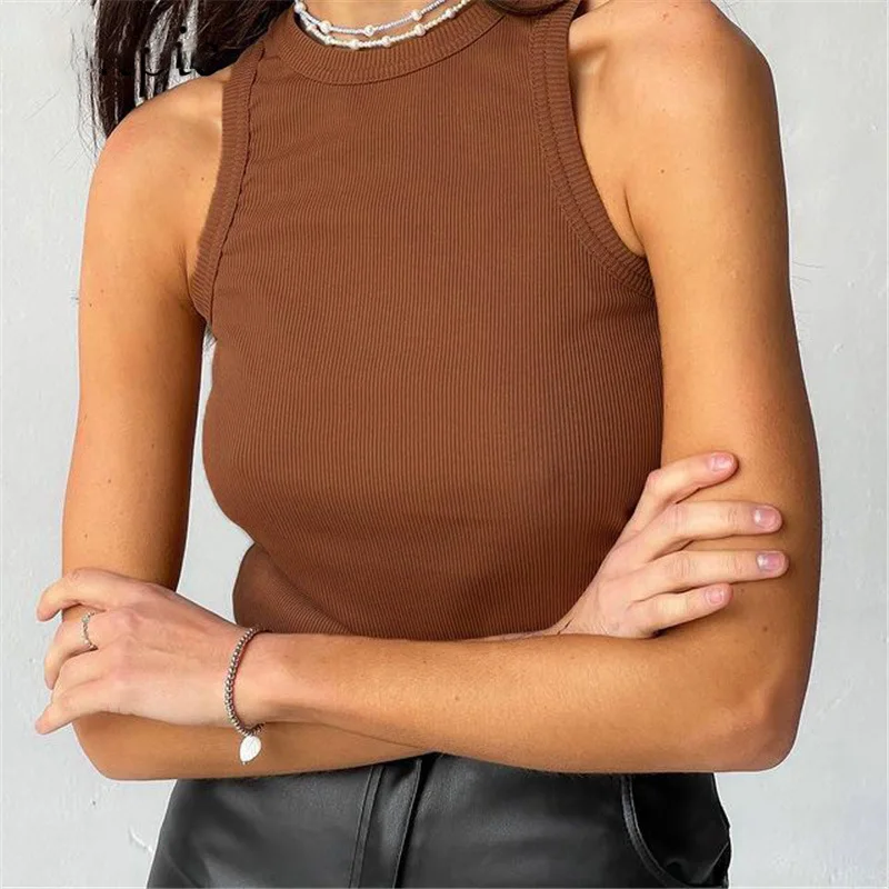Tank Tops Women Yellow Casual Vest Sleeveless Camis Shoulder Women's Tank Top Ribbed Knitted Tops Summer Woman Shirts Tank Top - Image 5