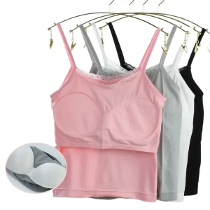 Teenager Padded Bra Tank Top Students Summer Print Crop Tops Girls Lace Camisole Developmental Vest With Built In Bra Girl Gift