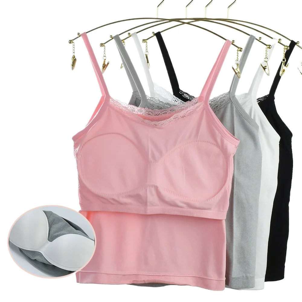 Teenager Padded Bra Tank Top Students Summer Print Crop Tops Girls Lace Camisole Developmental Vest With Built In Bra Girl Gift
