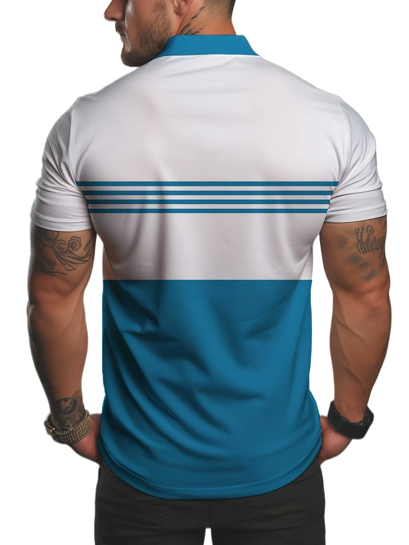 The 2025 summer new men's short-sleeved POLO shirt features a casual fashionable and breathable 3D striped pattern print - Image 2