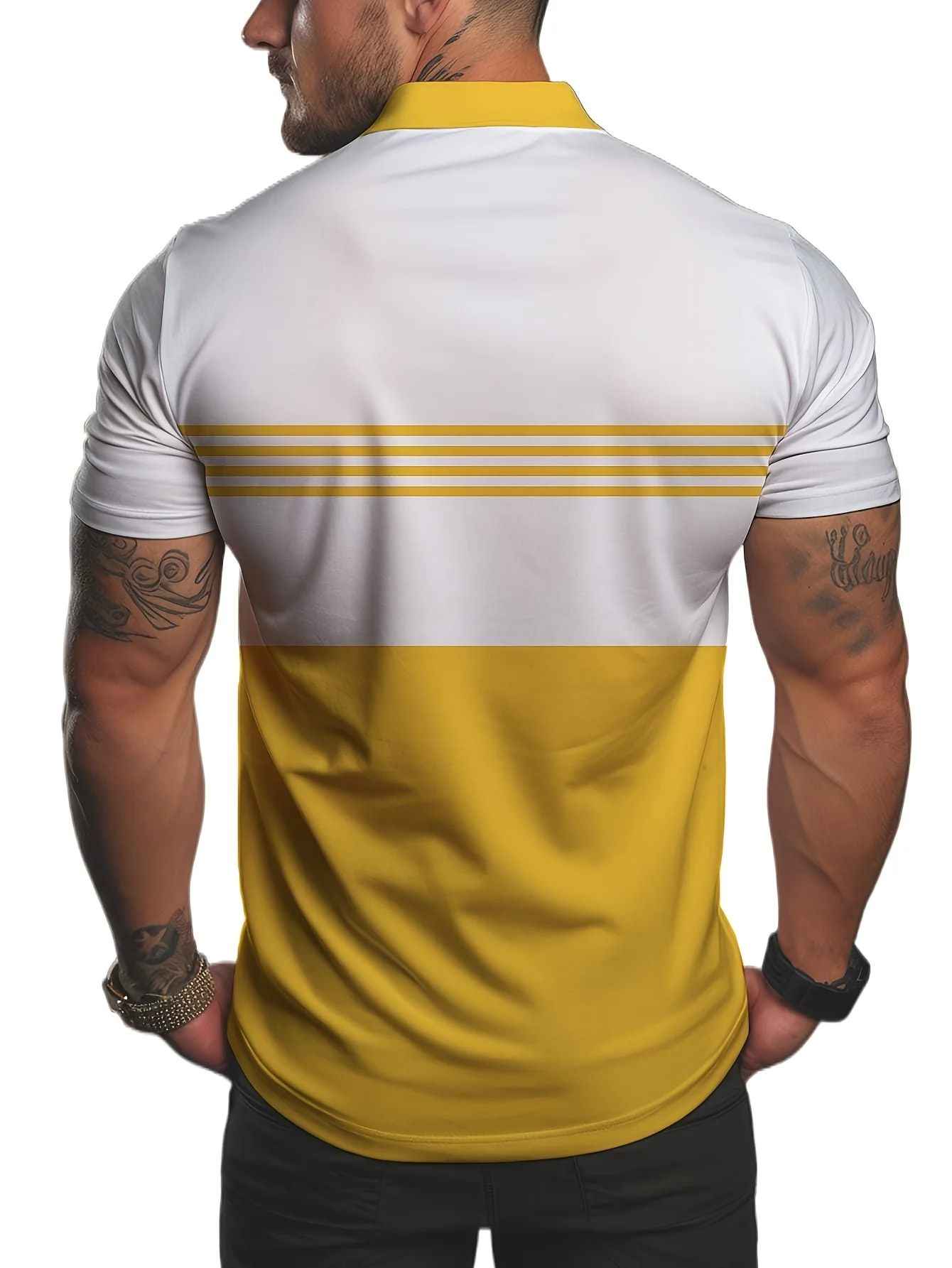 The 2025 summer new men's short-sleeved POLO shirt features a casual fashionable and breathable 3D striped pattern print - Image 4
