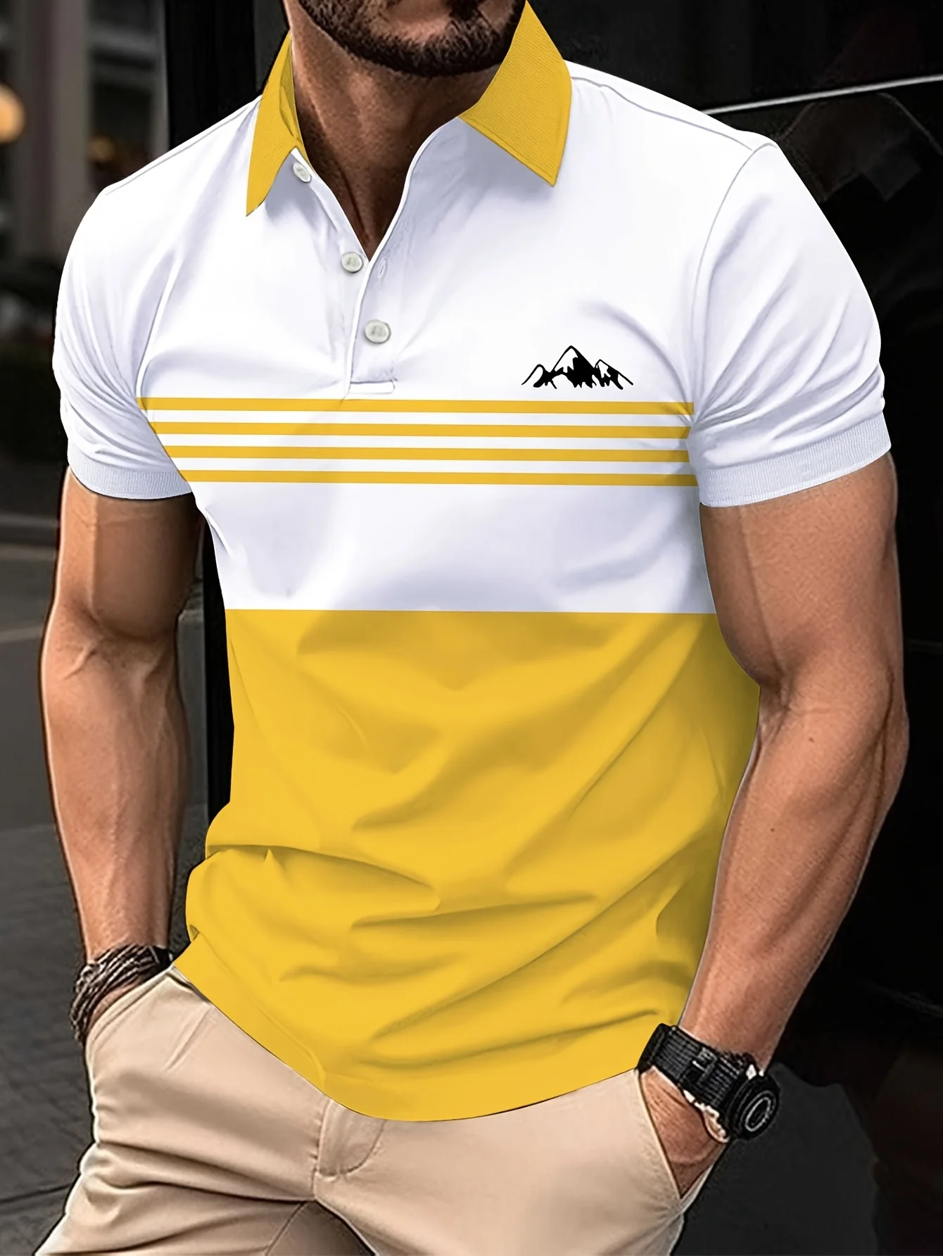 The 2025 summer new men's short-sleeved POLO shirt features a casual fashionable and breathable 3D striped pattern print - Image 3