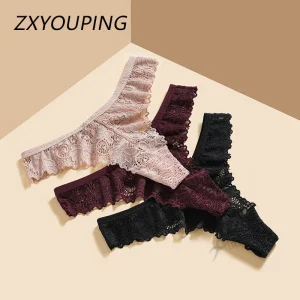 Thong Panty for Women Low Waist Lace Underwear Hollow Transparent T-pants