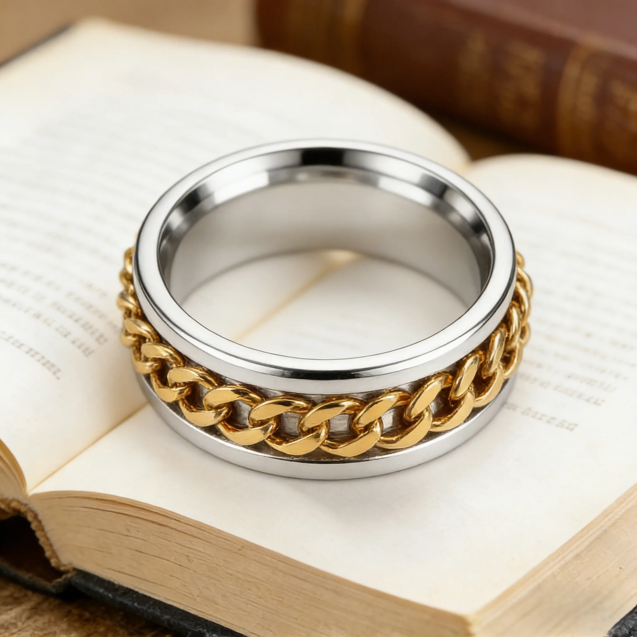 Titanium Steel Rotatable Chain Rings for Women Men Spinner Ring Decompression Multifunctional Chain Ring Bottle Opener Ring Gift - Image 4
