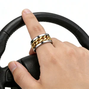 Titanium Steel Rotatable Chain Rings for Women Men Spinner Ring Decompression Multifunctional Chain Ring Bottle Opener Ring Gift