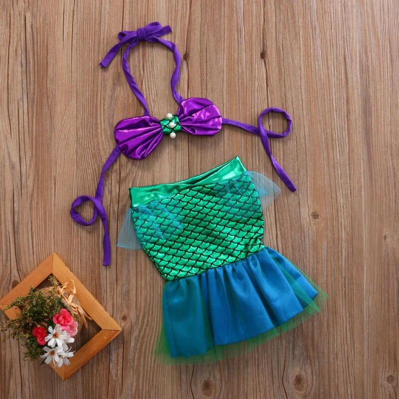 Toddler Newborn Baby Girls Costume Swimsuit 2Pcs Shell Tops Lace Tail Outfits Beachwear Bathing Swimwear Summer - Image 2