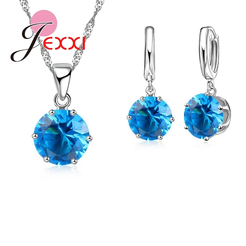 Top CZ Jewelry Sets Silver Necklace Earrings Cubic Zirconia Crystal Round Drop El Collar Lady Best Gift - Image 2