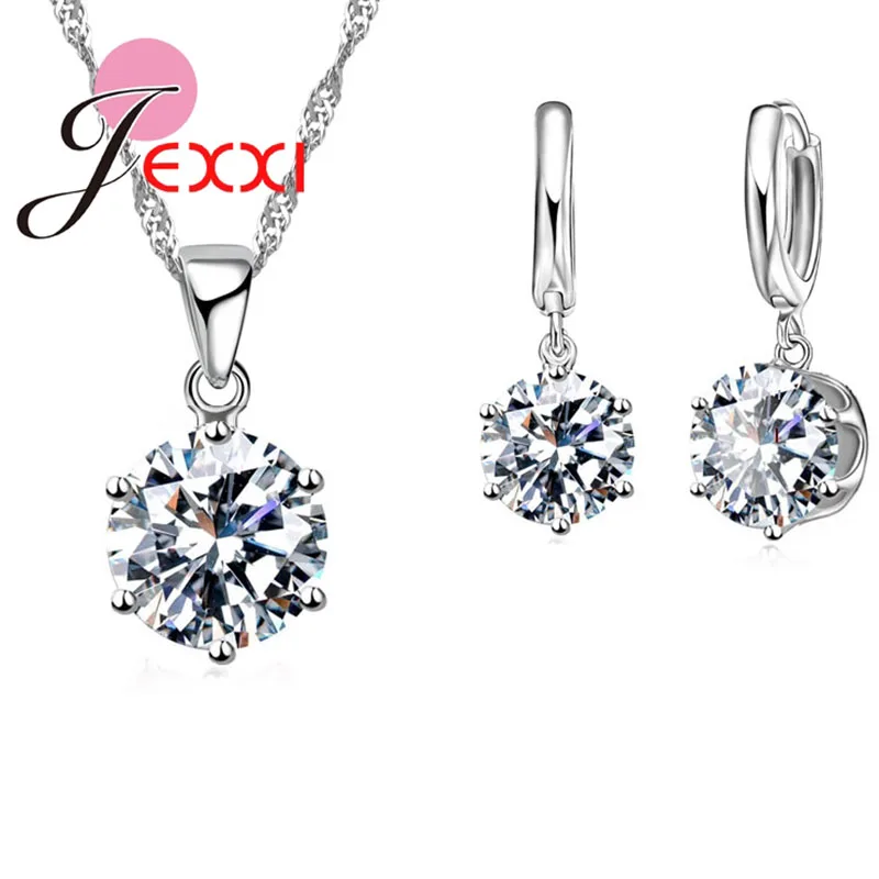 Top CZ Jewelry Sets Silver Necklace Earrings Cubic Zirconia Crystal Round Drop El Collar Lady Best Gift - Image 4