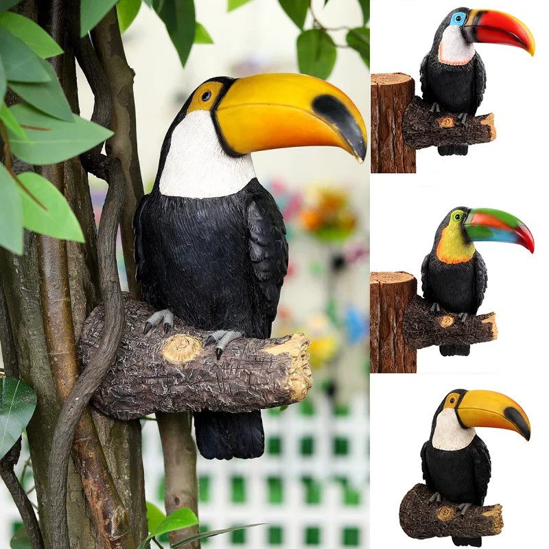 Toucan Bird Figurine Tree Hugger Decor Hanging Resin Ornaments Garden Statue Creative Simulation Animal Yard Wall Decoration - Image 4