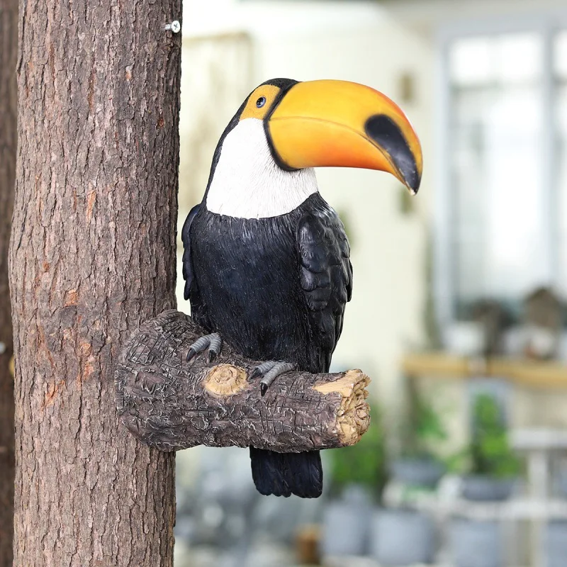 Toucan Bird Figurine Tree Hugger Decor Hanging Resin Ornaments Garden Statue Creative Simulation Animal Yard Wall Decoration - Image 3