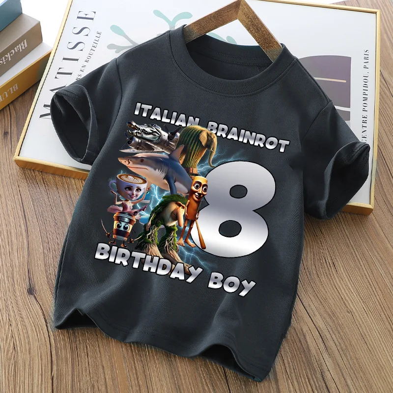 Tralalero Tralala Digit 1-9 T-shirt Boys Tungtung Sahur Brainrot Tees Child Summer Short Sleeve Birthday Tops Kids Clothes Gift - Image 2