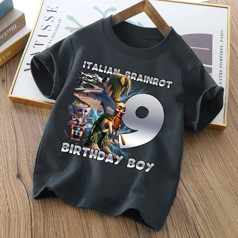 Tralalero Tralala Digit 1-9 T-shirt Boys Tungtung Sahur Brainrot Tees Child Summer Short Sleeve Birthday Tops Kids Clothes Gift - Image 4