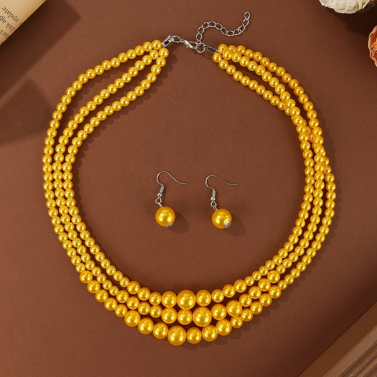 Trend Fashion Elegant Multi-layer Imitation Pearl Handmade Beaded Necklace Earring Set For Women Party Wedding Accessories - Image 2