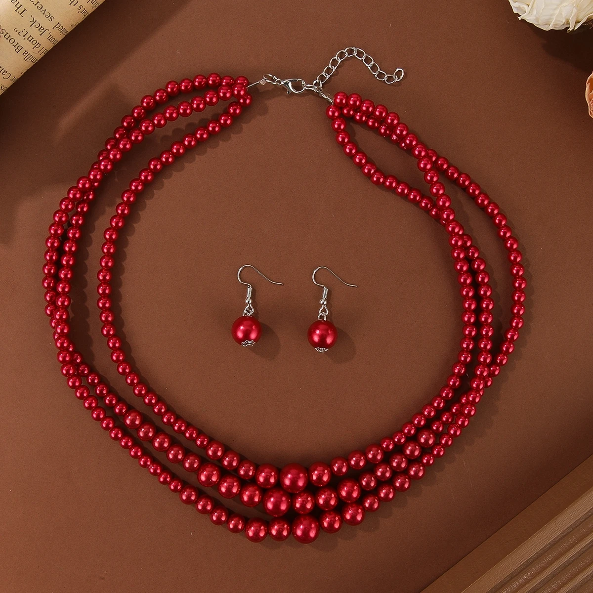 Trend Fashion Elegant Multi-layer Imitation Pearl Handmade Beaded Necklace Earring Set For Women Party Wedding Accessories - Image 5