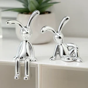 Trendy Glossy Rabbit Statue Long Ear Cute Bunny Figurine Self Stick Modern Shelf Desktop Ornament