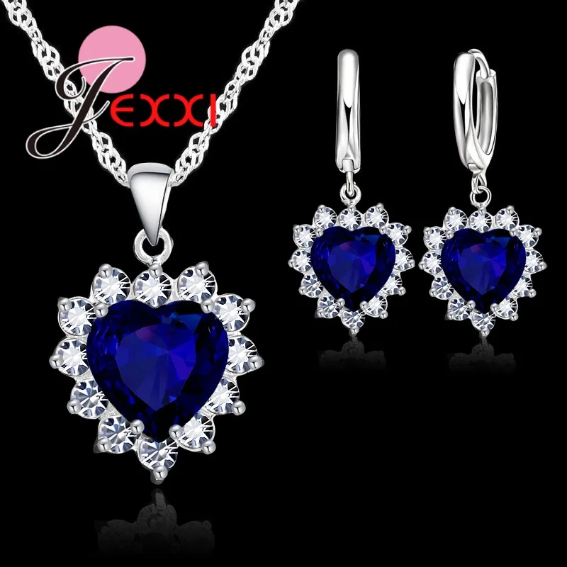 Trendy Heart Austrian Crystal 925 Sterling Silver Pendant Necklaces Earrings Set For Women Wedding Bridal Jewelry Sets - Image 2