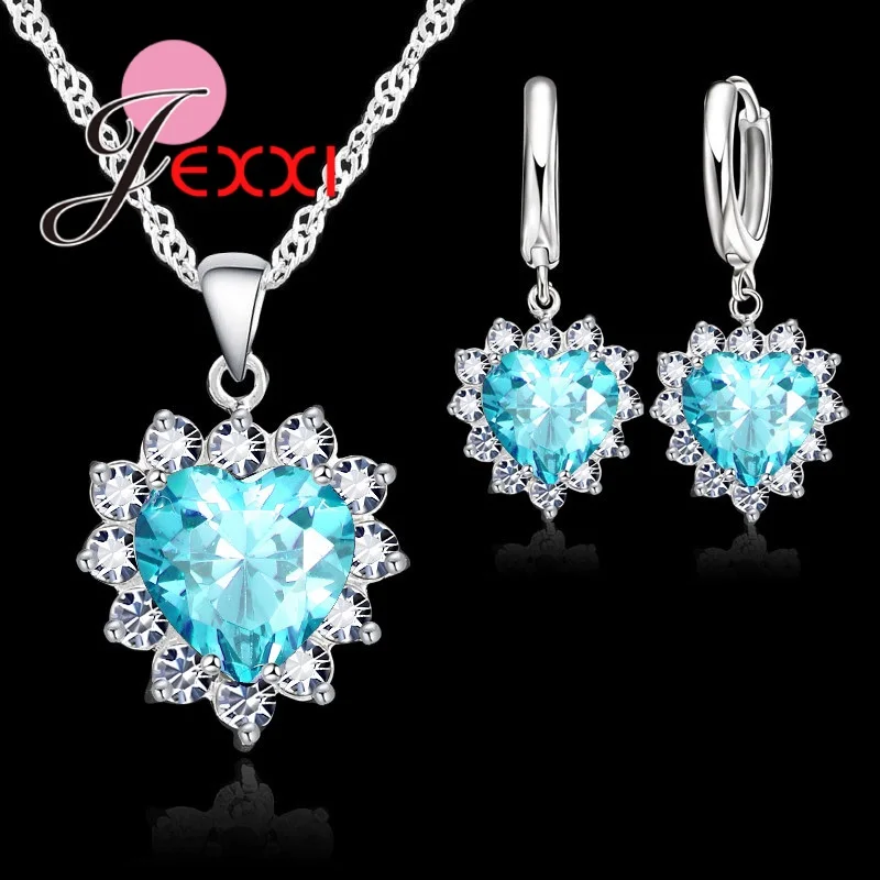 Trendy Heart Austrian Crystal 925 Sterling Silver Pendant Necklaces Earrings Set For Women Wedding Bridal Jewelry Sets - Image 4