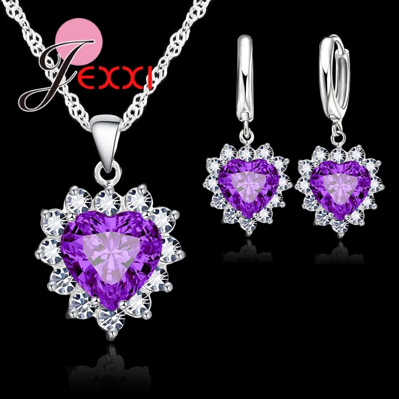 Trendy Heart Austrian Crystal 925 Sterling Silver Pendant Necklaces Earrings Set For Women Wedding Bridal Jewelry Sets - Image 3