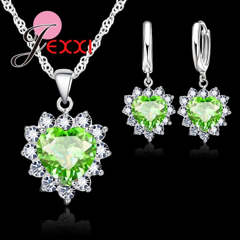 Trendy Heart Austrian Crystal 925 Sterling Silver Pendant Necklaces Earrings Set For Women Wedding Bridal Jewelry Sets - Image 5