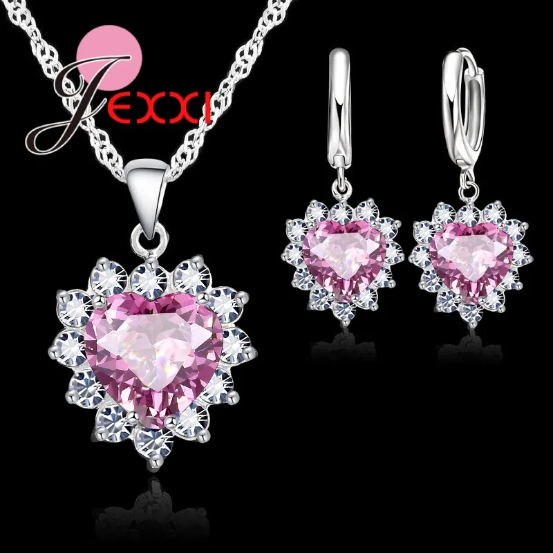Trendy Heart Austrian Crystal 925 Sterling Silver Pendant Necklaces Earrings Set For Women Wedding Bridal Jewelry Sets - Image 6