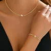 Trendy Inlaid Single Zirconia Minimalist Jewelry Set Necklace Bracelets Stainless Steel Women Chain Wedding Minimalist Jewelry