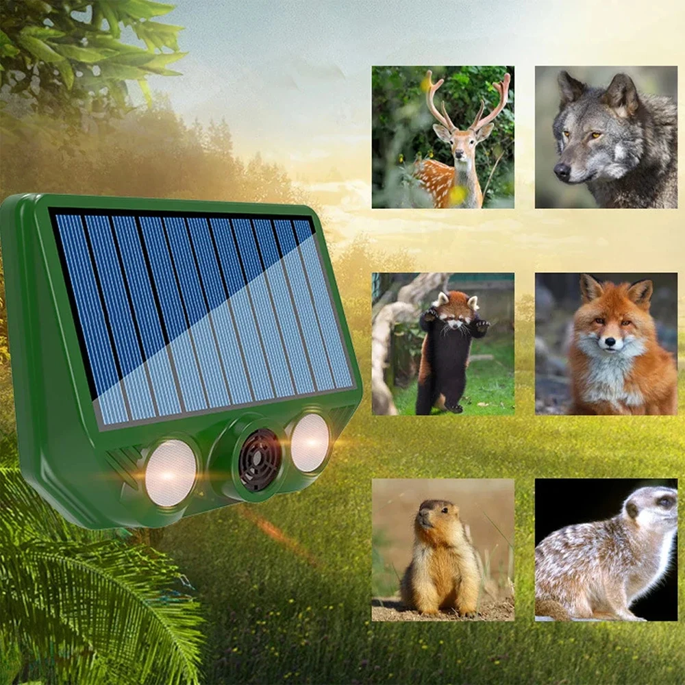Ultrasonic Cat Dog Repellant with Red White Flash Light Waterproof Solar Powered Animal Deterrent for Orchard/Greenhouse/Garden - Image 2
