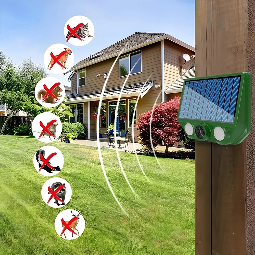 Ultrasonic Cat Dog Repellant with Red White Flash Light Waterproof Solar Powered Animal Deterrent for Orchard/Greenhouse/Garden - Image 3