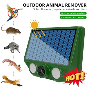 Ultrasonic Cat Dog Repellant with Red White Flash Light Waterproof Solar Powered Animal Deterrent for Orchard/Greenhouse/Garden