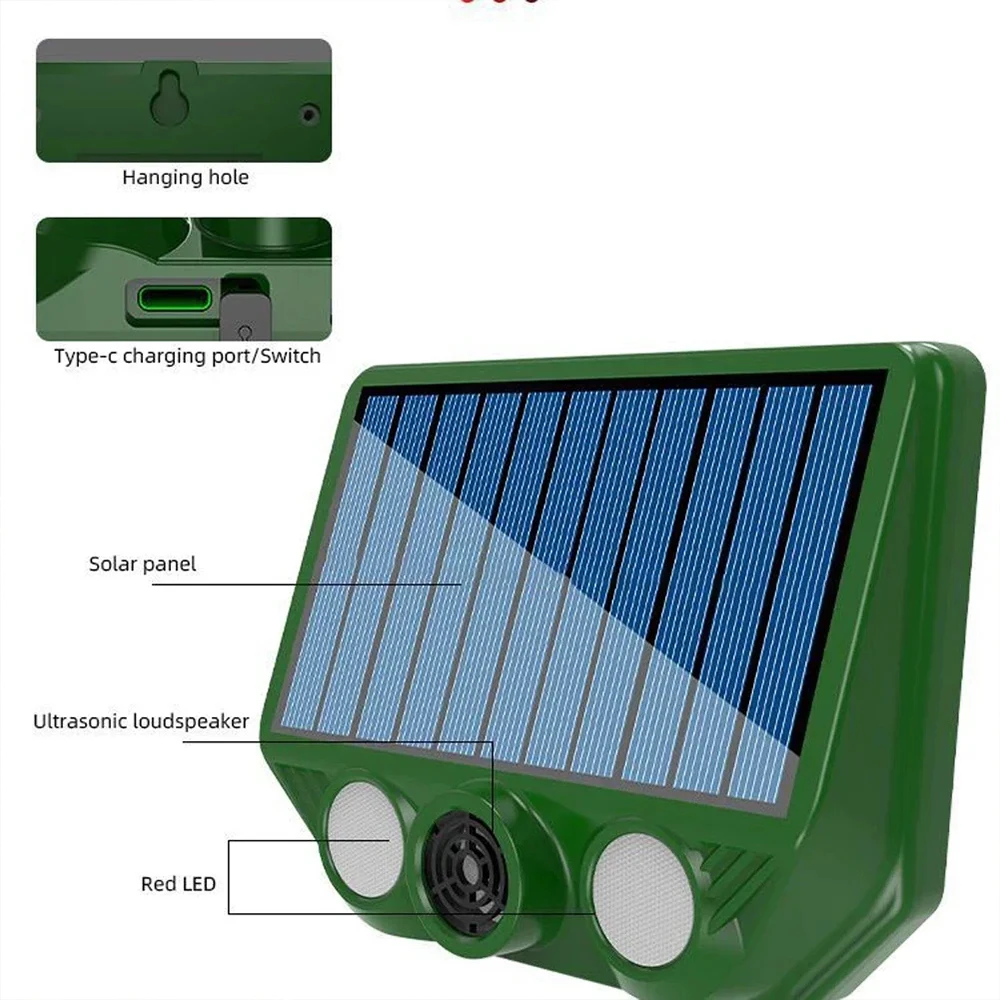 Ultrasonic Cat Dog Repellant with Red White Flash Light Waterproof Solar Powered Animal Deterrent for Orchard/Greenhouse/Garden - Image 5