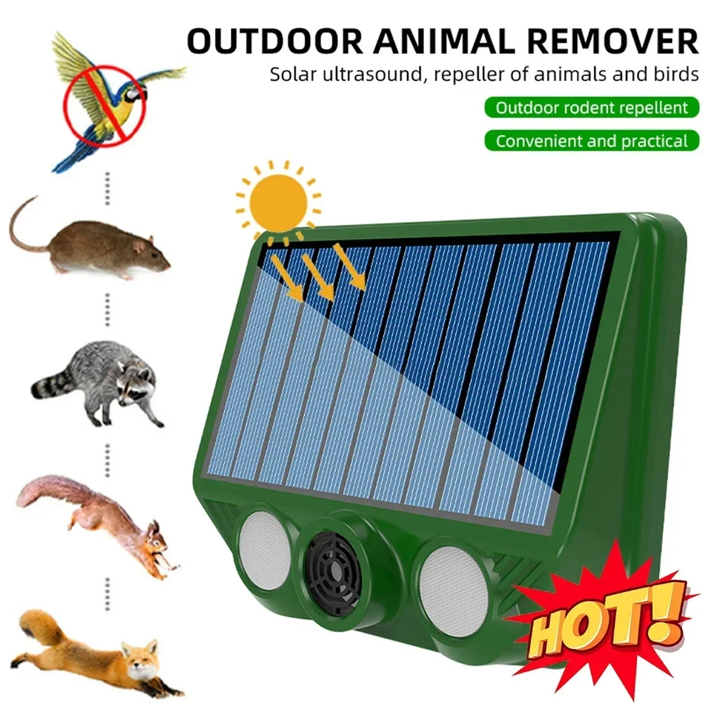 Ultrasonic Cat Dog Repellant with Red White Flash Light Waterproof Solar Powered Animal Deterrent for Orchard/Greenhouse/Garden