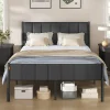 VASAGLE Double Bed Frame, with Upholstered Headboard, Metal Bed Frame, 500 kg Weight Capacity, Easy Assembly