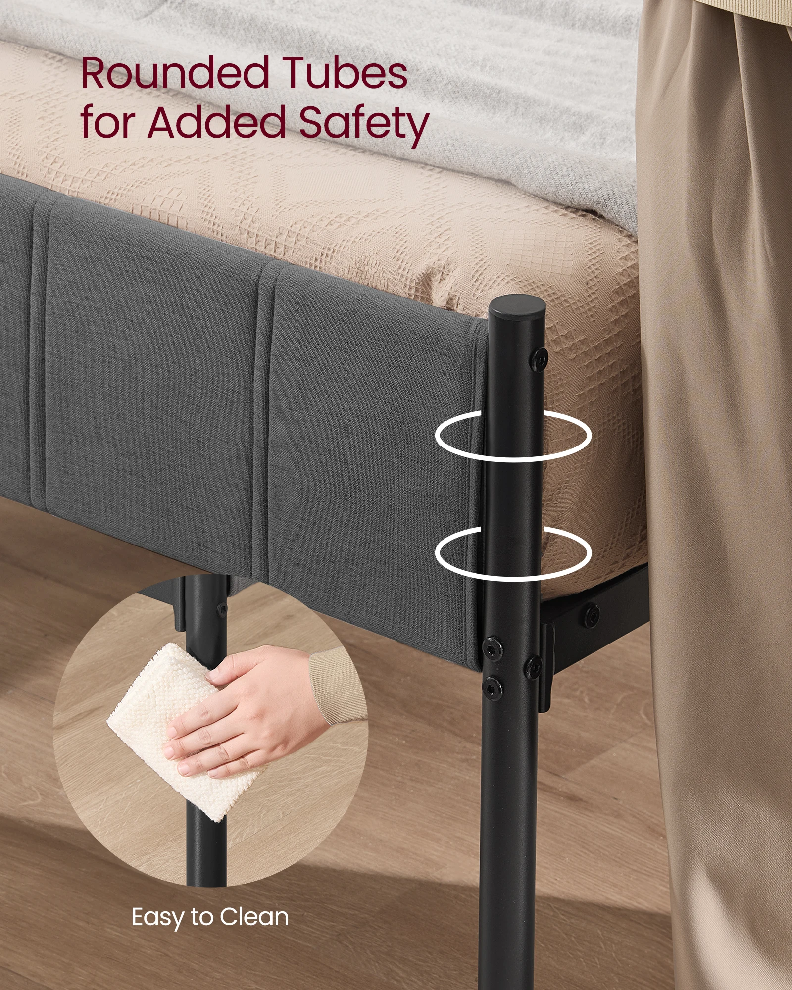 VASAGLE Double Bed Frame, with Upholstered Headboard, Metal Bed Frame, 500 kg Weight Capacity, Easy Assembly - Image 4
