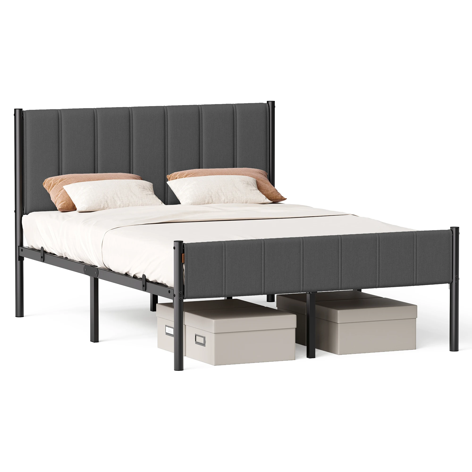 VASAGLE Double Bed Frame, with Upholstered Headboard, Metal Bed Frame, 500 kg Weight Capacity, Easy Assembly - Image 6