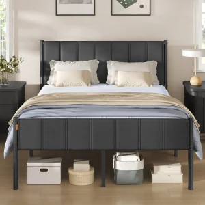 VASAGLE Double Bed Frame, with Upholstered Headboard, Metal Bed Frame, 500 kg Weight Capacity, Easy Assembly