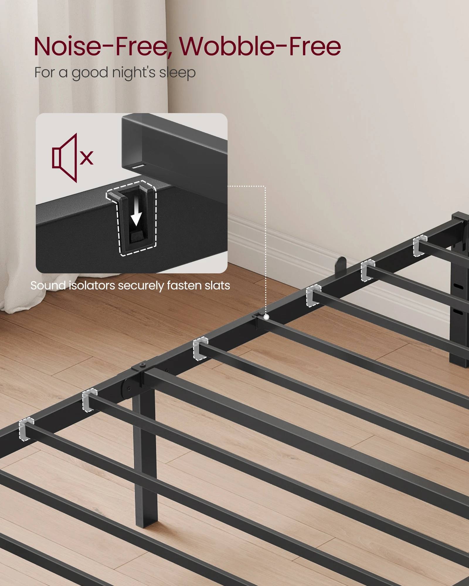 VASAGLE Single Metal Bed Frame, 90 x 190 cm, Under-Bed Space, Modern Style, for Guest Room, Easy Assembly, Ink Black - Image 4