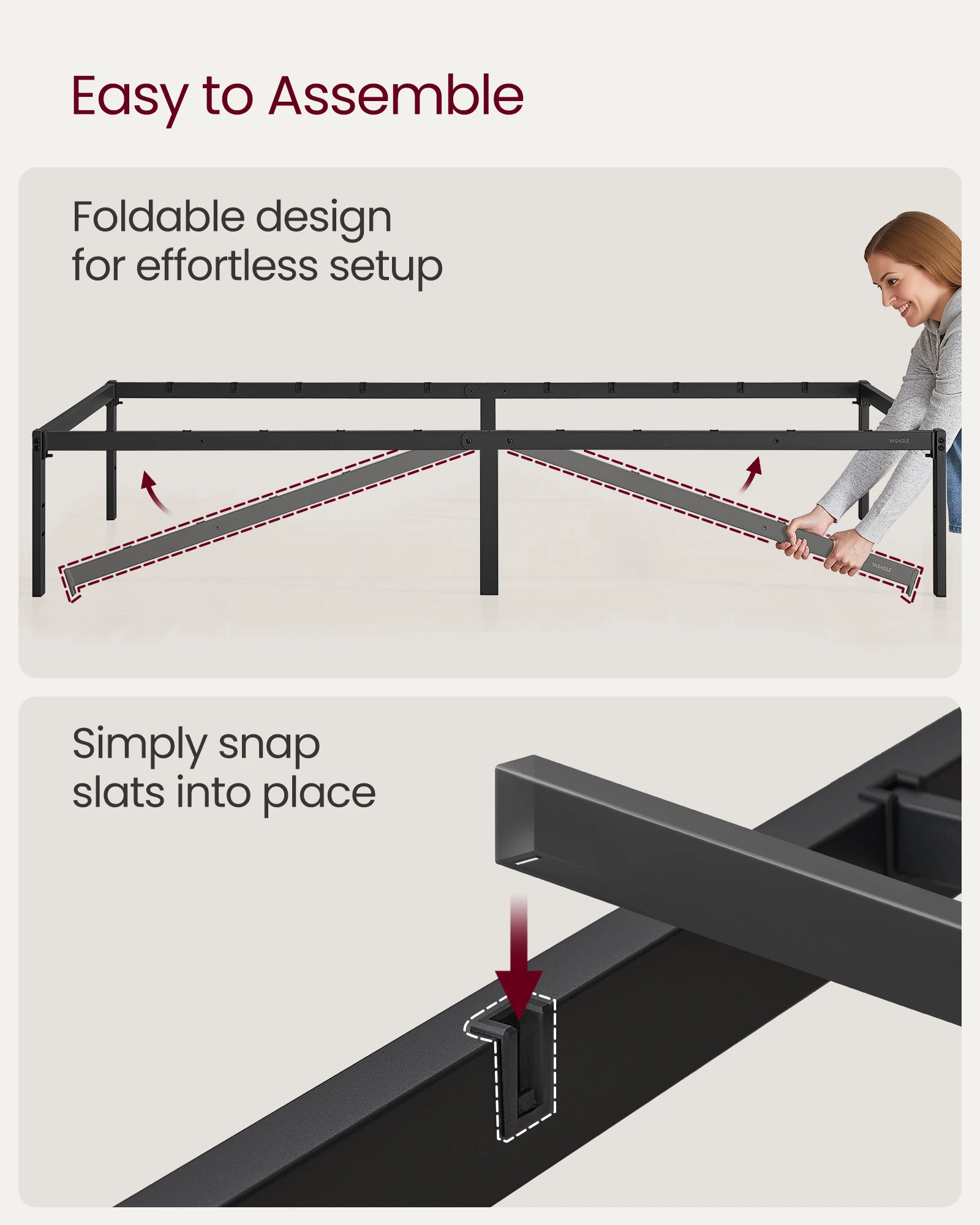 VASAGLE Single Metal Bed Frame, 90 x 190 cm, Under-Bed Space, Modern Style, for Guest Room, Easy Assembly, Ink Black - Image 6
