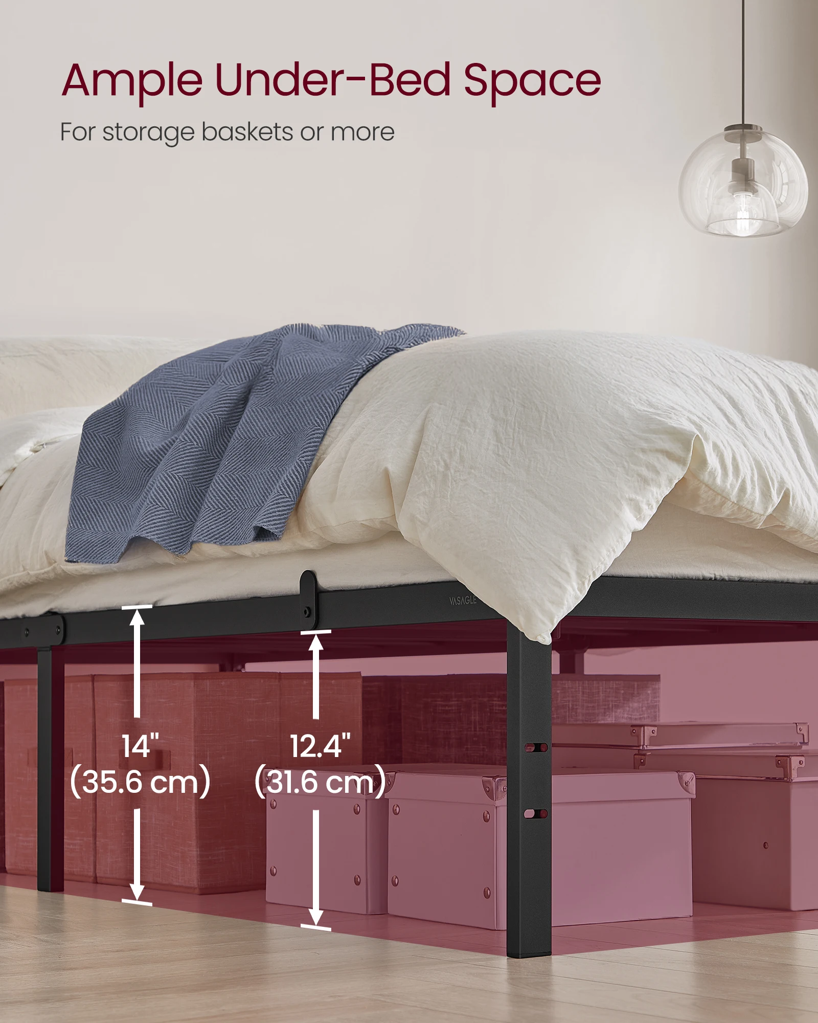VASAGLE Single Metal Bed Frame, 90 x 190 cm, Under-Bed Space, Modern Style, for Guest Room, Easy Assembly, Ink Black - Image 5
