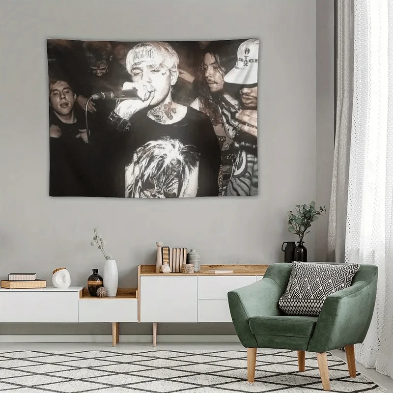 VIKAMA 1PC Lil Peep Rapper Tapestry, Aesthetic Wall Hanging Art Print, Home Decor for Bedroom Living Room Dorm Background Cloth