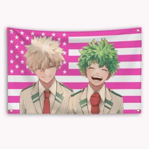 VIKAMA Anime Personalized Tapestry Pink American Flag Wall Hanging, Youth Bedroom Living Room Dormitory Home Decoration