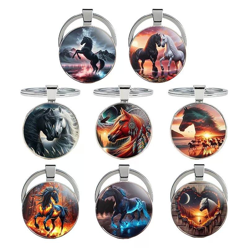 Vintage Animal Horse Head Pattern Circular Pendant Keychain Backpack Hangings Decoration Gifts - Image 4