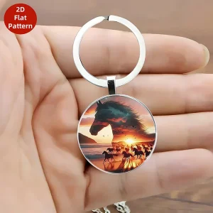 Vintage Animal Horse Head Pattern Circular Pendant Keychain Backpack Hangings Decoration Gifts