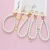 Vintage Korean Fashion Pearl Keychain Women Girl Gold Metal Chain Key Ring