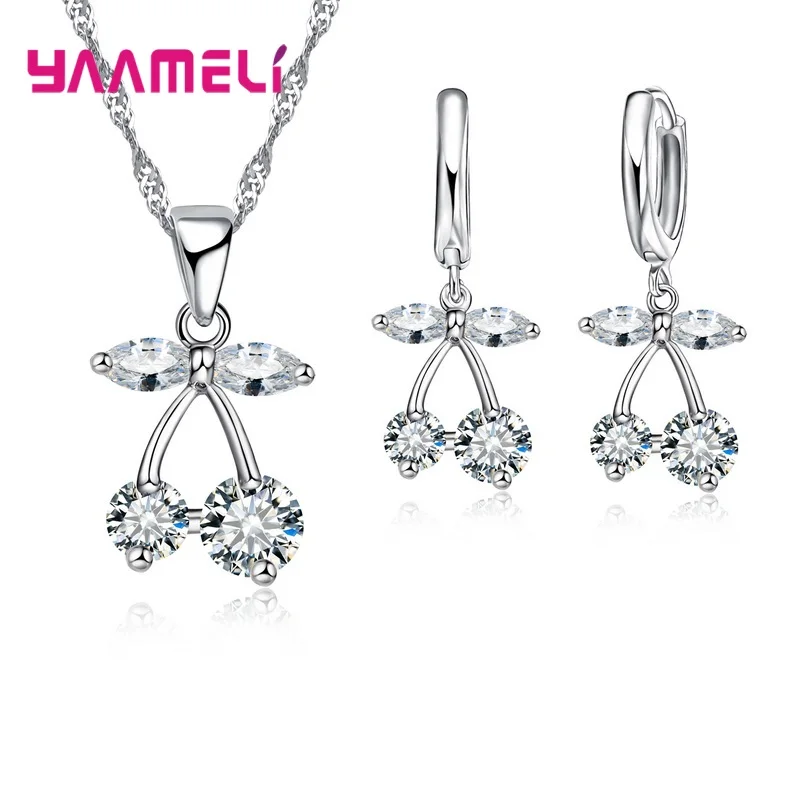 Vintage Real Pure 925 Sterling Silver Gift Jewelry Sets for Women Female Shiny Cubic Zircon Pendant Necklace Huggie Earrings - Image 2