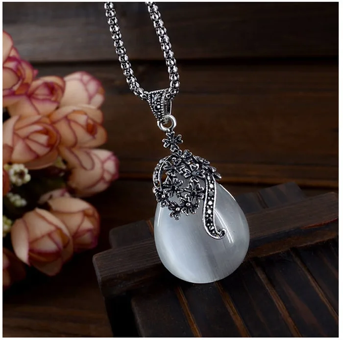 Vintage Water Drop Pendant Necklaces Earrings Set Silver Needle Wedding Engagement Jewelry Sets for Women - Image 6