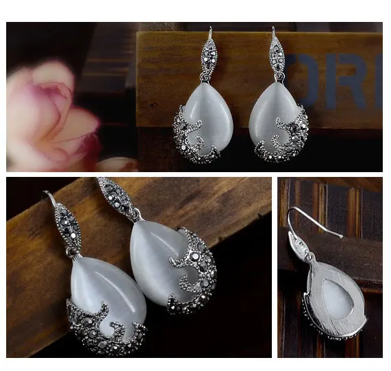 Vintage Water Drop Pendant Necklaces Earrings Set Silver Needle Wedding Engagement Jewelry Sets for Women - Image 4