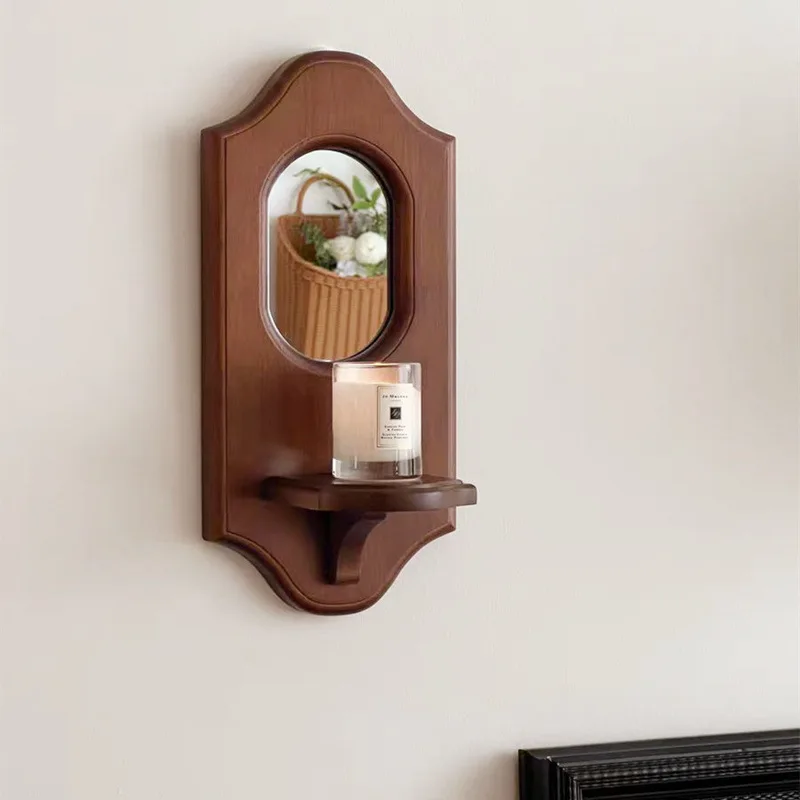Vintage Wooden Wall Shelves Retro Design Hanging Mirror Functional Storage for Candles & Plants Wall Rack for Cafe & Home Gifts - Image 2