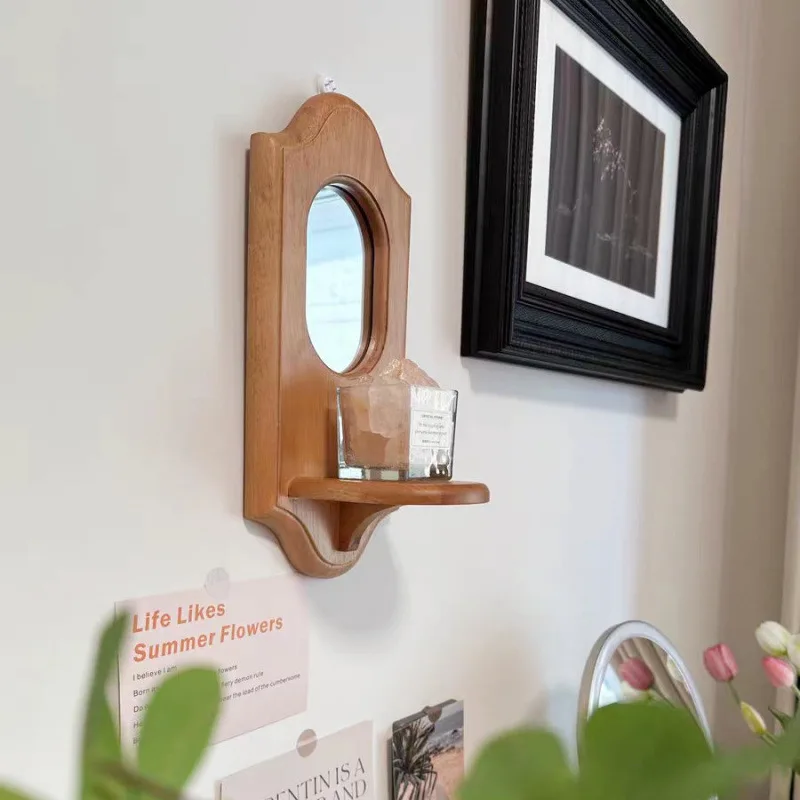 Vintage Wooden Wall Shelves Retro Design Hanging Mirror Functional Storage for Candles & Plants Wall Rack for Cafe & Home Gifts - Image 4