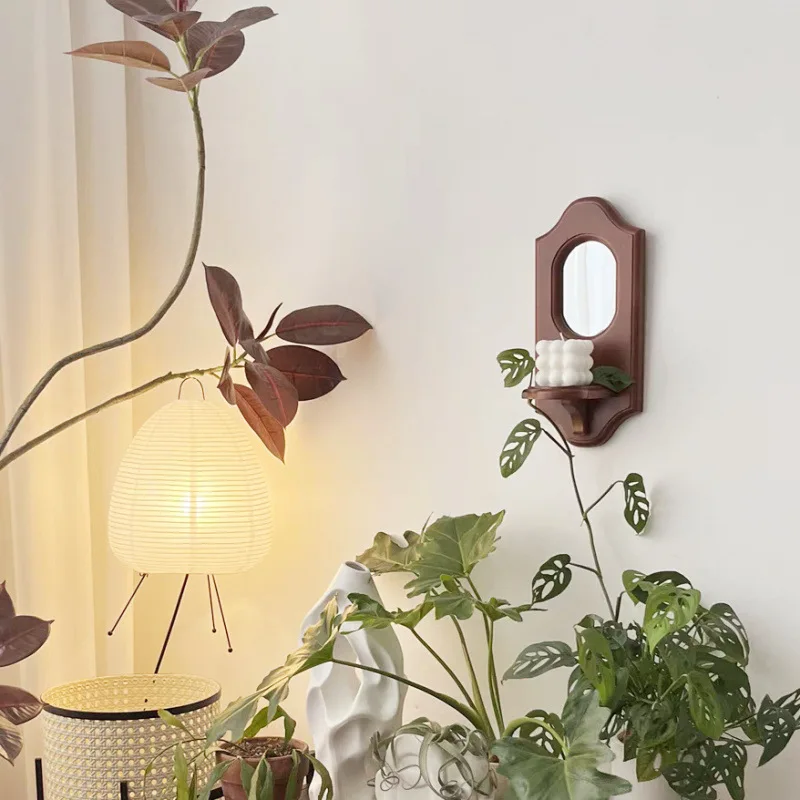 Vintage Wooden Wall Shelves Retro Design Hanging Mirror Functional Storage for Candles & Plants Wall Rack for Cafe & Home Gifts - Image 5
