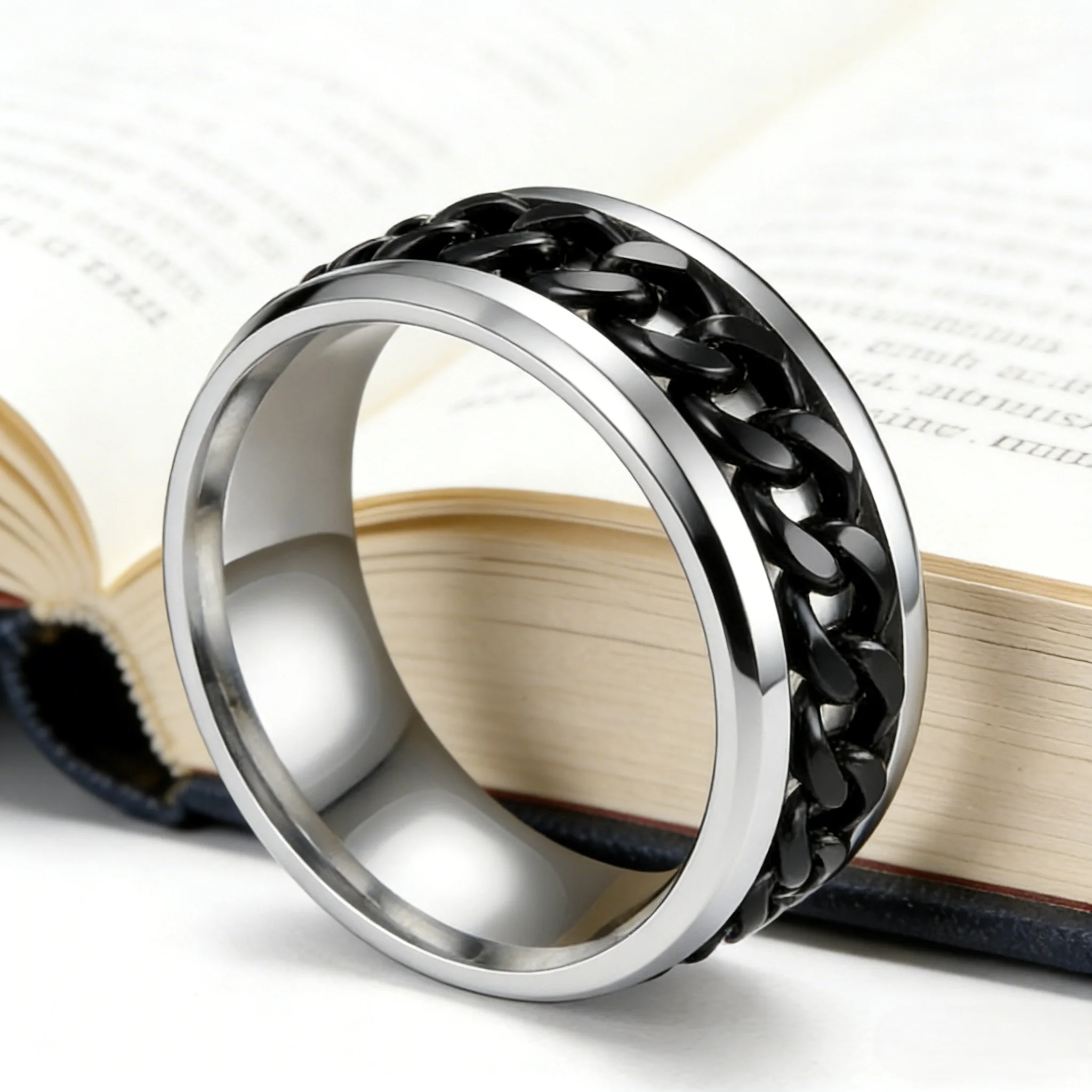 WMCHX Fashion Anxiety Fidget Rings Relaxing Stainless Steel Rotatable Chain Ring for Men Women Spinner Jewelry - Image 6