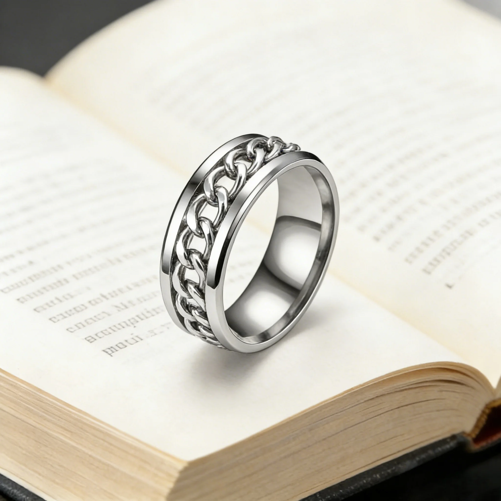 WMCHX Fashion Anxiety Fidget Rings Relaxing Stainless Steel Rotatable Chain Ring for Men Women Spinner Jewelry - Image 4